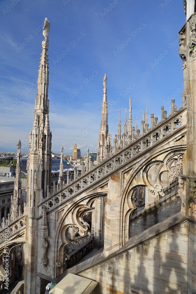 The roof of the Milan Cathedral (Duomo di Milano) in Milan, Italy.