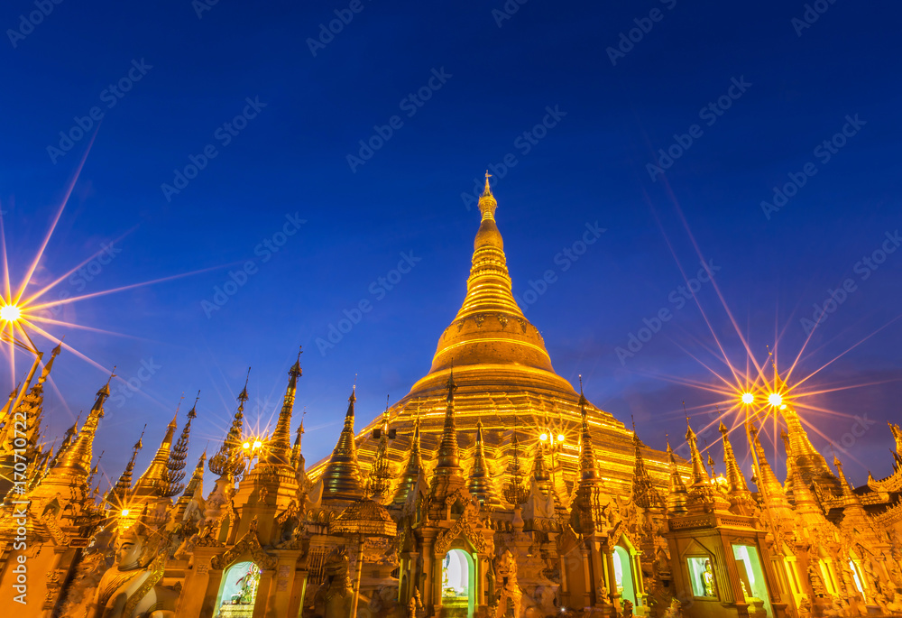 Night view of  Shwedagon big golden pagoda most sacred Buddhist pagoda in rangoon, Myanmar(Burma) 