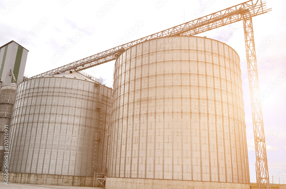 Modern silos for storing grain harvest. Modern silos for storing grain harvest.