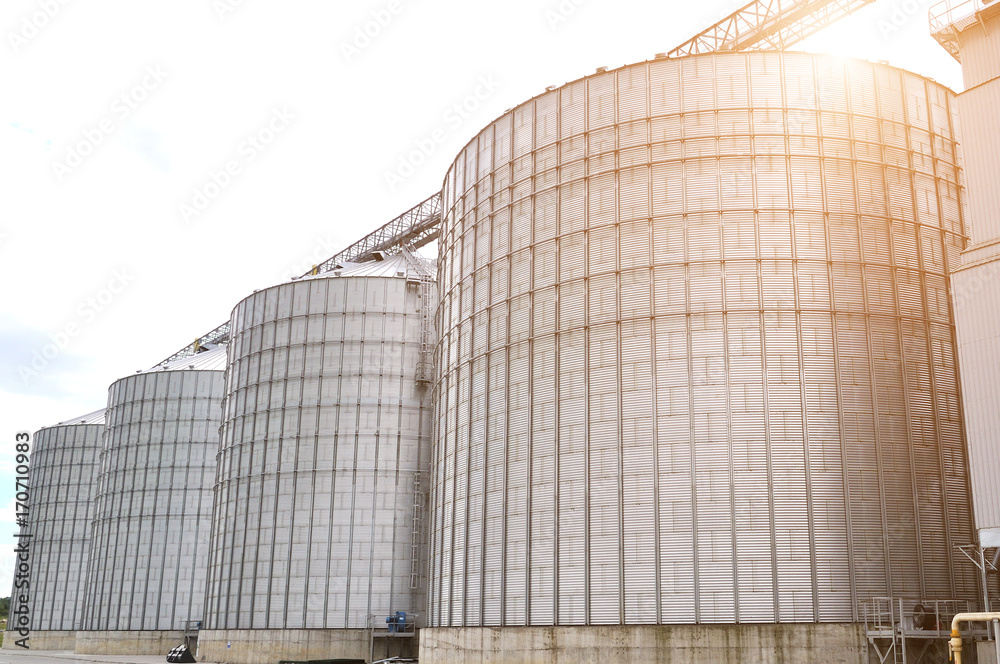 Modern silos for storing grain harvest. Modern silos for storing grain harvest.