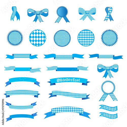 Oktoberfest Holiday set of ribbons, labels, banners, bow tie, icons, cutting ribbon, sign. Germany's Oktoberfest world's biggest wine festival, Germany, Oktoberfest Bavarian flag icon.