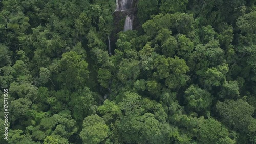 aerial shot of big waterfall tilt up shot