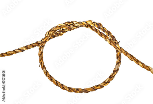 Natural rope in the shape of a loop on a white background