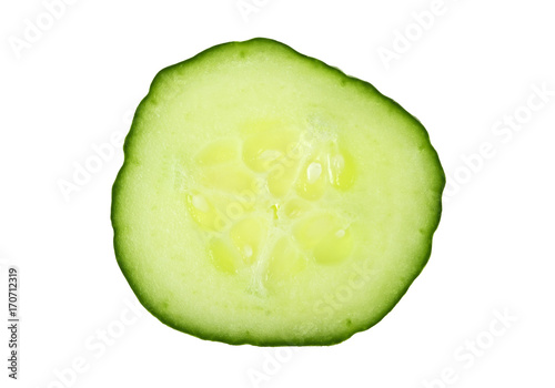 Slice of cucumber isolated on a white background, top view