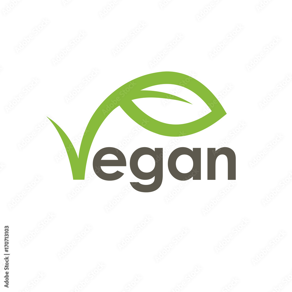Concept green vegan diet logo with leaf icon. Vector illustration. - obrazy, fototapety, plakaty 