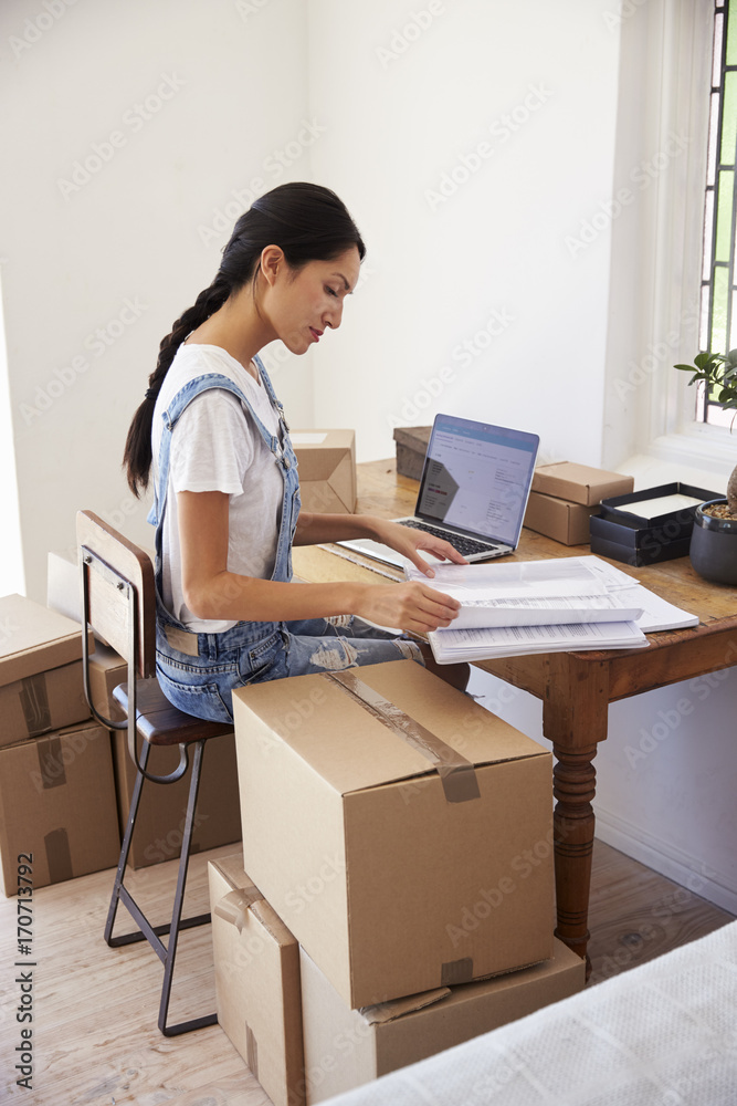 Woman Running Business From Home Working On Laptop Woman Running Business From Home Working On Laptop