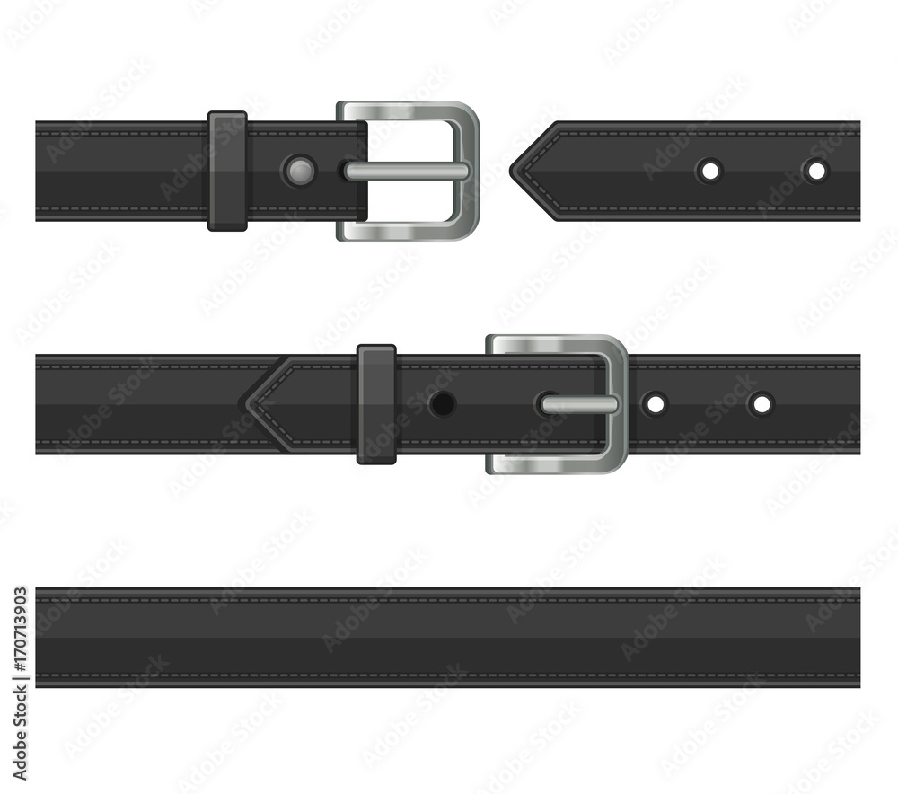 Seamless Black Leather Belts Set. Vector Seamless Black Leather Belts Set. Vector
