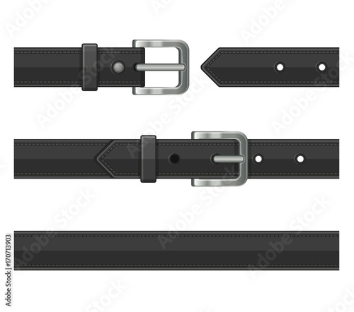Seamless Black Leather Belts Set. Vector photo