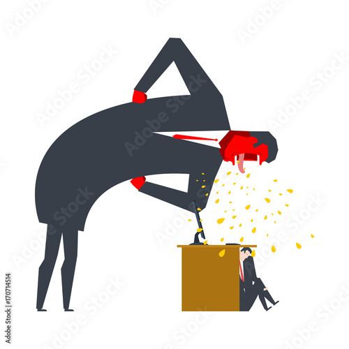 Angry Boss is scolding manager. Office life. Businessman screaming at subordinate. Desktop at computer. Punishment at work. Vector illustration