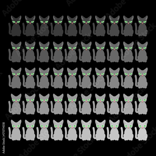 50 cats. Home pet Gray shades set. Vector illustration