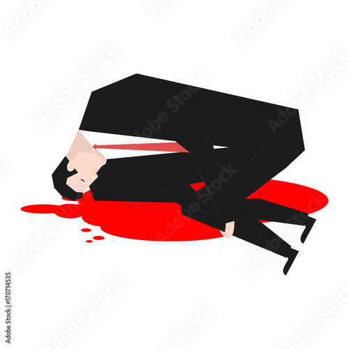 Murder of businessman. Dead Boss in pool of blood. Vector illustration