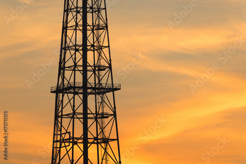 Industrial Landscape with Smoking Pipes of Bangchak Petroleum's oil refinery, Bangkok, Thailand photo