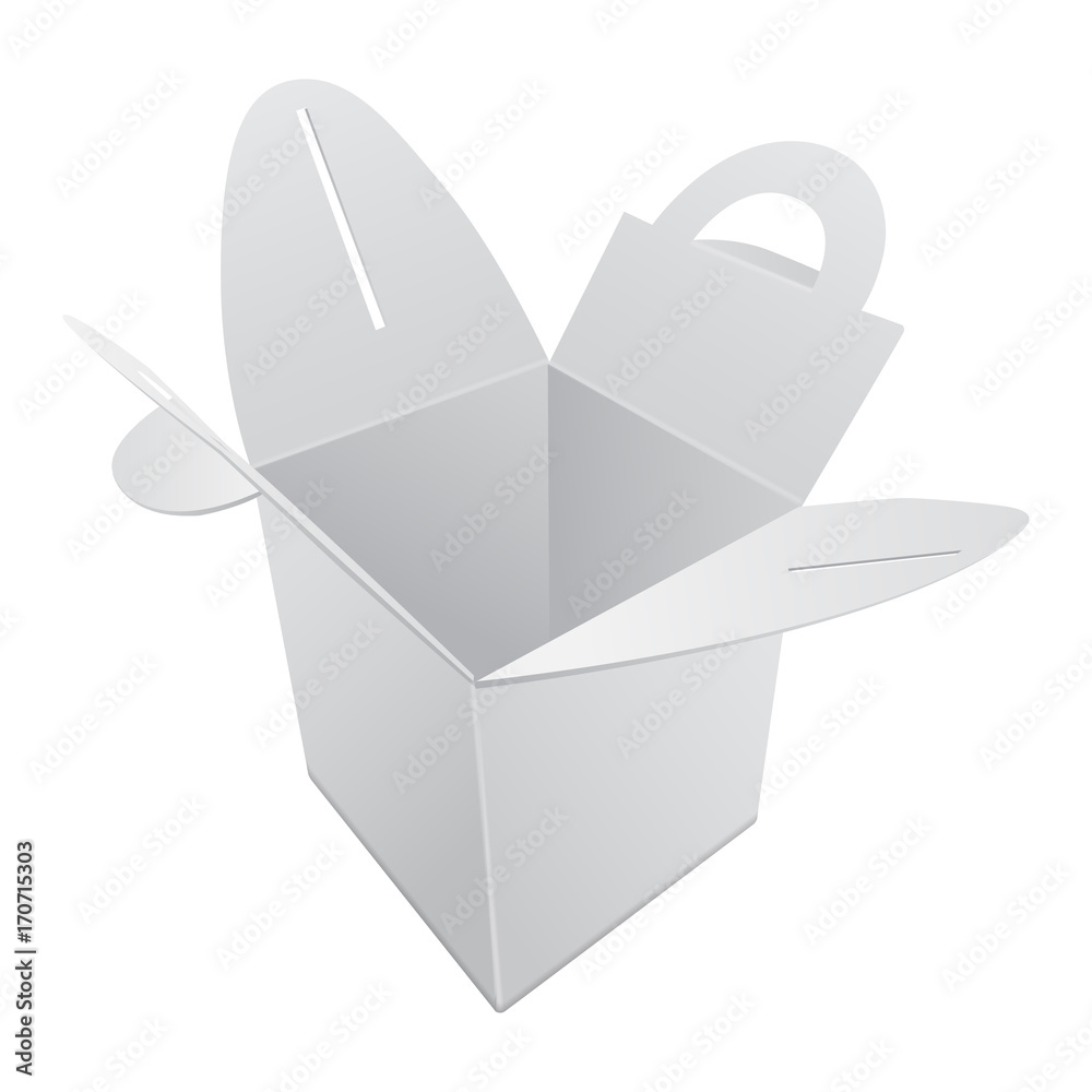 Blank Kraft Paper Gift box mockup. White Container with handle. Vector