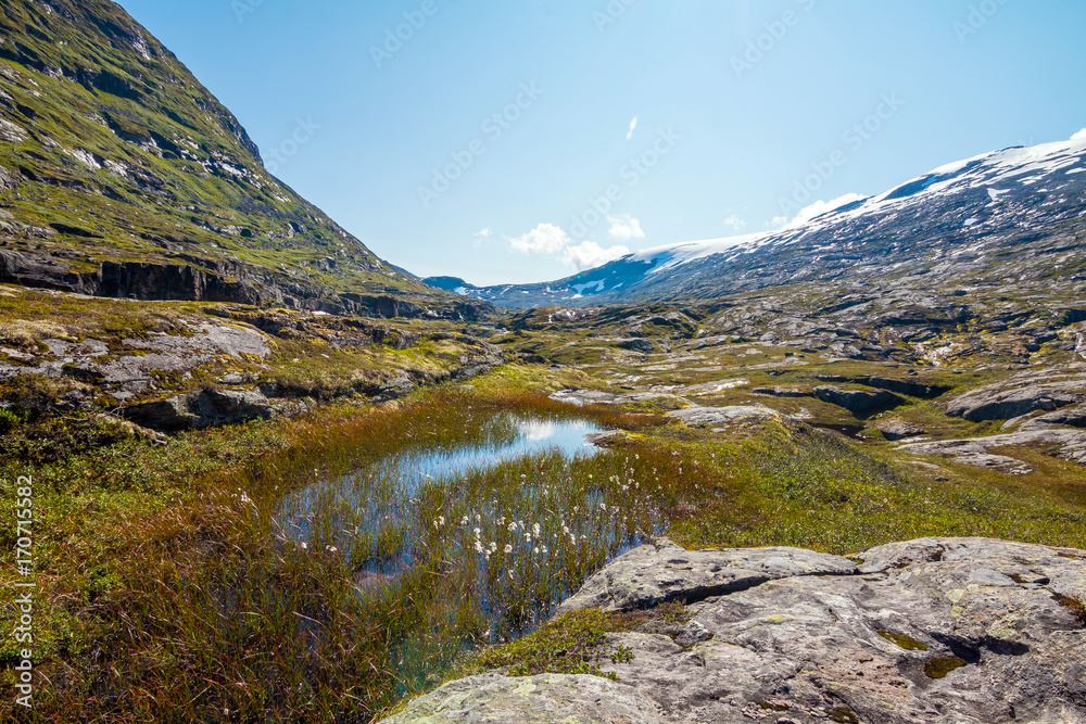 Mountain landscape in Norway near Geiranger fiord