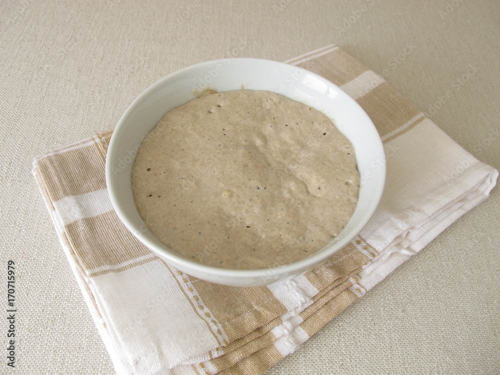 Sauerteig aus Roggenmehl für Brot in einer Schüssel Sauerteig aus Roggenmehl für Brot in einer Schüssel