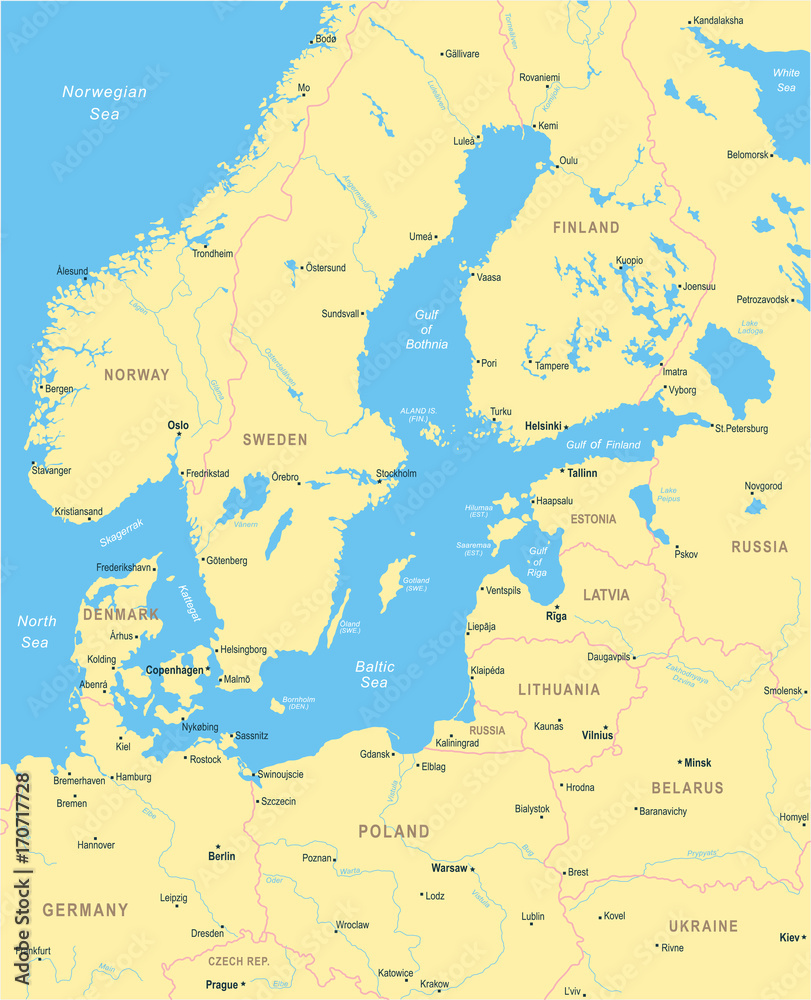 Baltic Sea Area Map - Vector Illustration