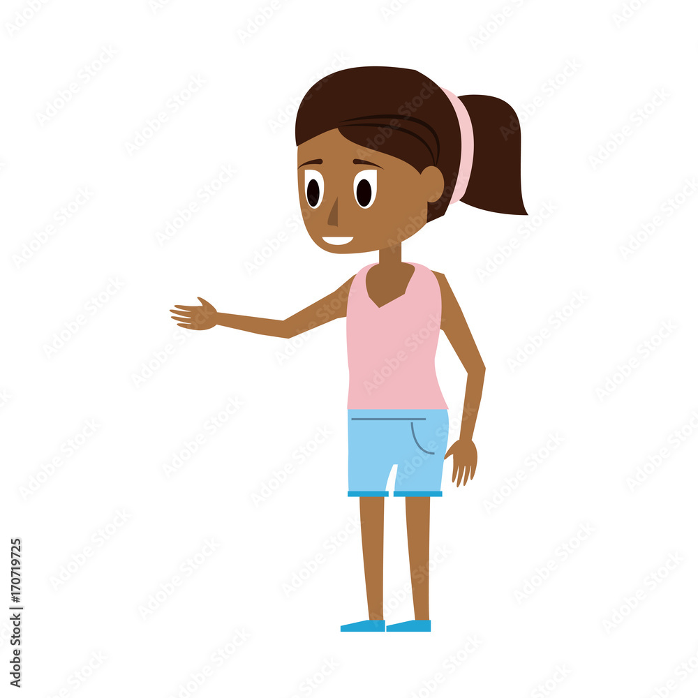 young woman with dark skin wearing shorts and pink shirt icon image vector illustration design young woman with dark skin wearing shorts and pink shirt icon image vector illustration design