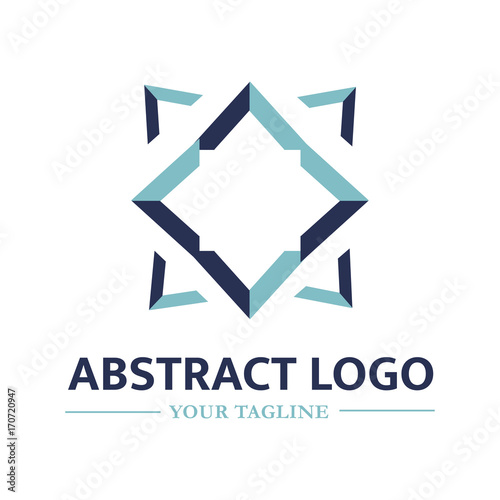 Vector logo template for business company. Abstract  logotype in blue and turquoise colors. Illustration of two crossed squares. EPS10.