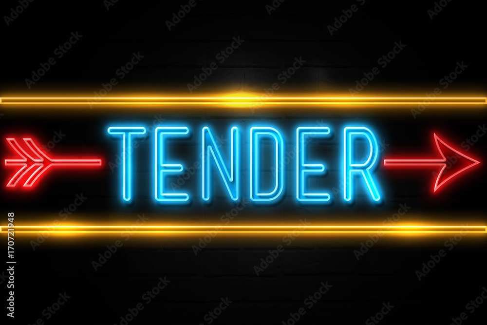 Obraz premium Tender - fluorescent Neon Sign on brickwall Front view