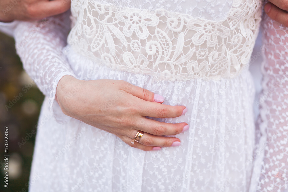 Hands newlyweds with wedding rings close up Hands newlyweds with wedding rings close up