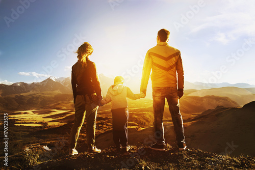 Travel family concept mountains sunset