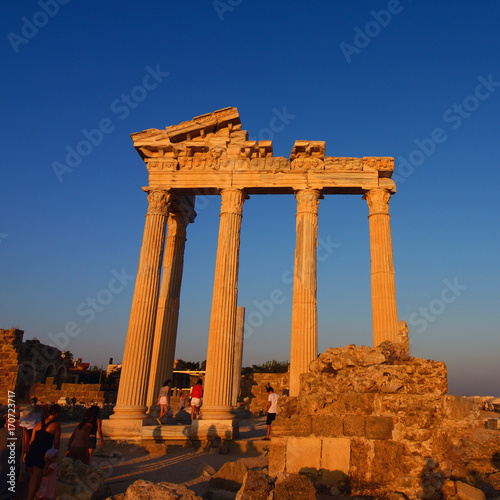 Temple of Apollo with a beautiful sunset background, in Side, Antalya, Turkey.
