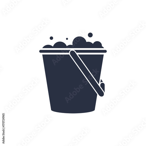 Bucket of water icon vector isolated, flat cartoon pail or bucketful with foam and bubbles