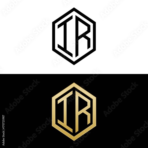 initial letters logo ir black and gold monogram hexagon shape vector