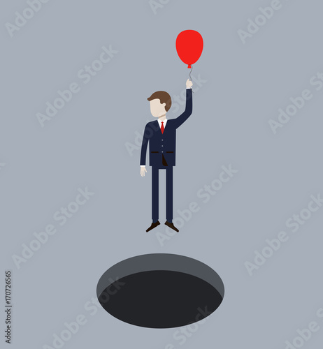 Business Man Flying On Air Balloon from Hole