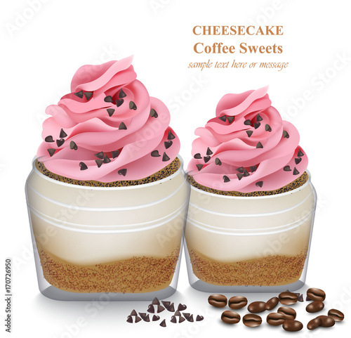 Cheesecake in a jar. Vector realistic sweet dessert
