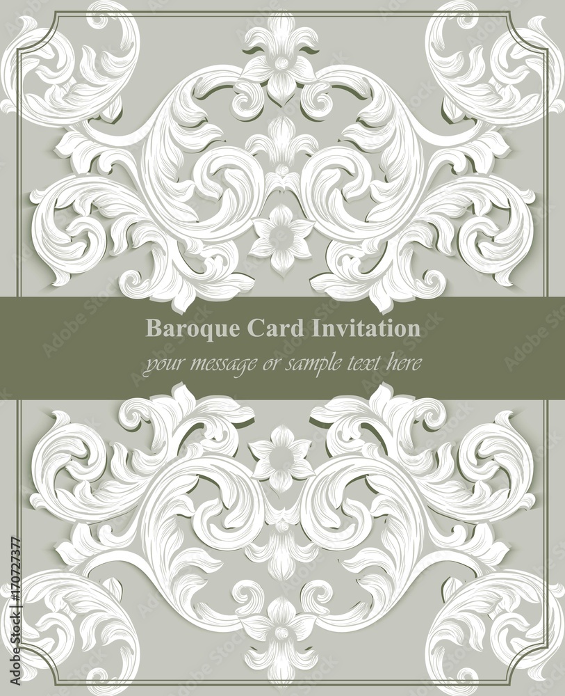 Luxury Baroque card background Vector. Rich imperial intricate elements. Victorian Royal style pattern