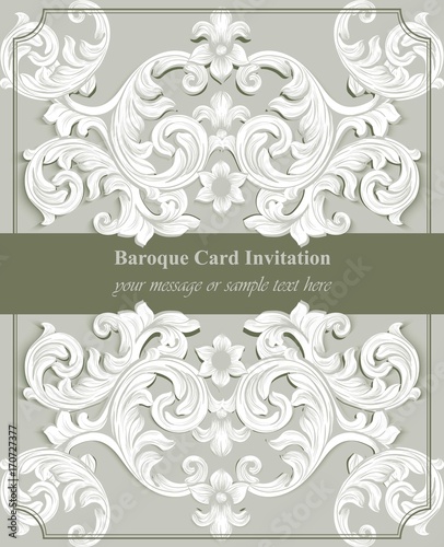 Luxury Baroque card background Vector. Rich imperial intricate elements. Vict...