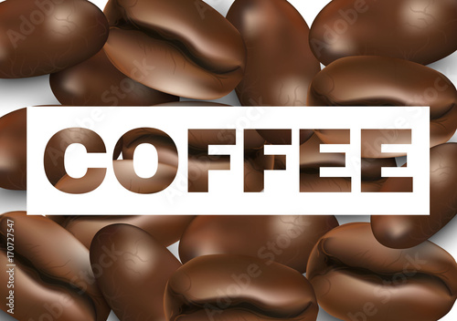 Coffee text realistic coffee beans Vector illustration template