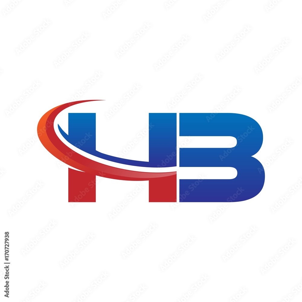 modern vector initial letters logo swoosh hb red blue