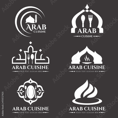 White arab cuisine and food logo vector set design
