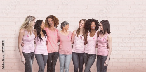 Composite image of happy multiethnic women standing together