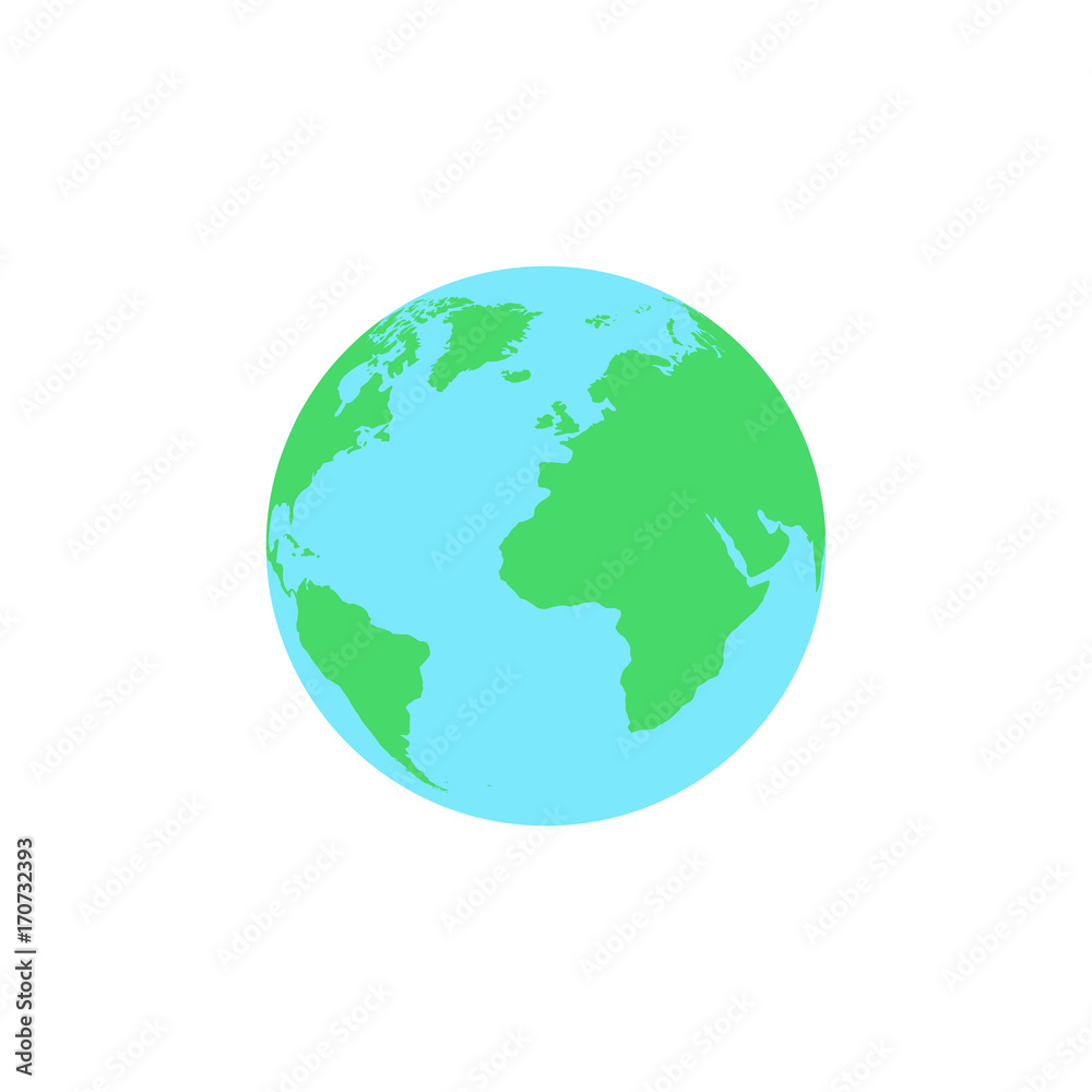 Planet earth in a flat style is isolated on a white background. Web icon. Continents on the ball. Vector