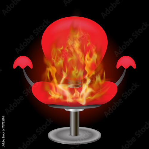 Burning Red Armchair with Fire Flame Background