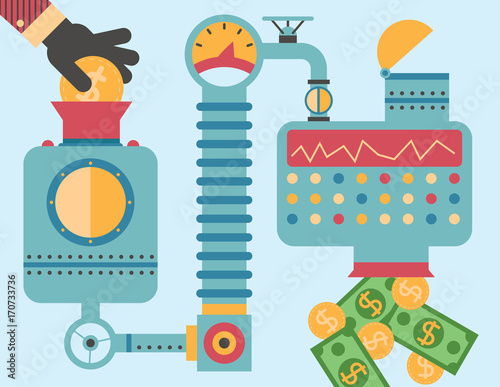 Hands Place Coin Inside Making Money Machine and gets Excellent Results