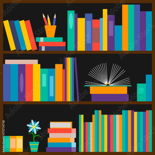  shelf of books. Vector illustration.