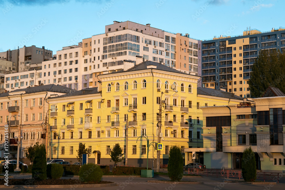 Sunset in the center of Samara (former Kuybyshev). Is the sixth largest city in Russia. It is situated in the southeastern part of European Russia.