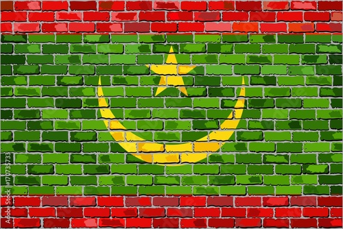 Flag of Mauritania on a brick wall - Illustration, 
Mauritania flag on brick textured background, 
Abstract grunge mosaic vector