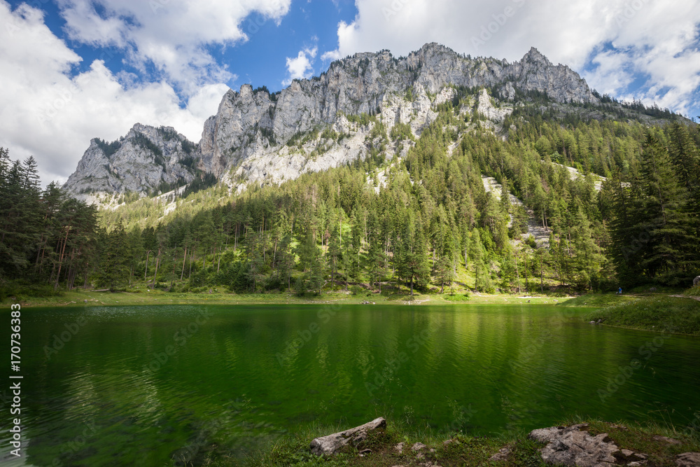 Alpine mountaine green lake