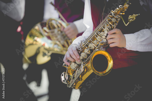 Sticker Brass Band in uniform performing