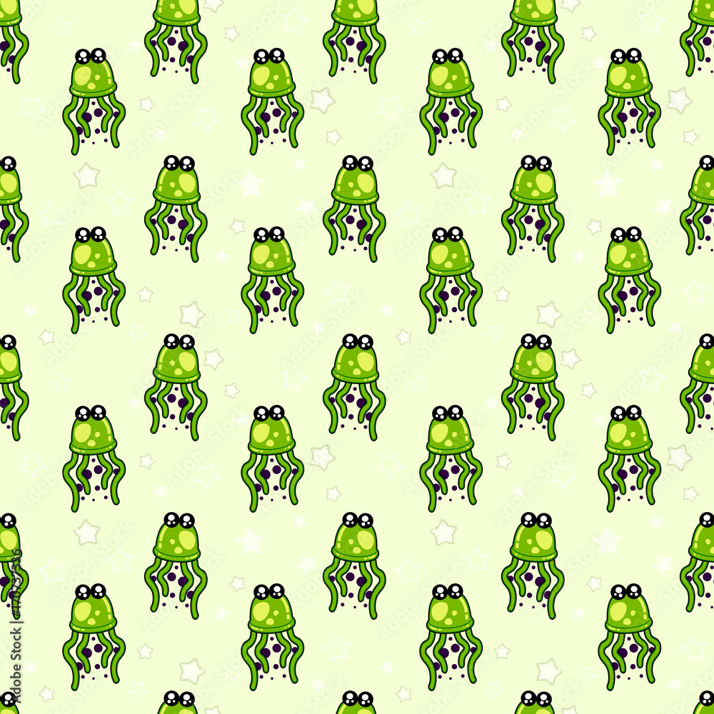 Obraz premium Cute kids pattern for girls and boys. Colorful octopus on the abstract background create a fun cartoon drawing. The background is made in pastel colors. Urban backdrop for textile and fabric.