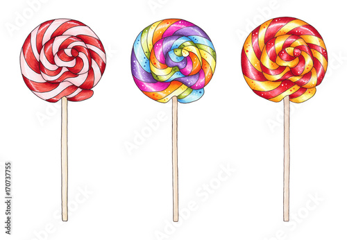 Wallpaper Mural Set of colorful lollipops. Hand drawn marker illustration. Torontodigital.ca