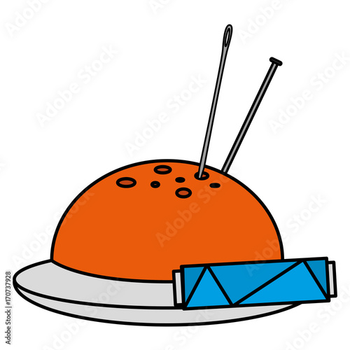 sewing thread tubes with pincushion vector illustration design