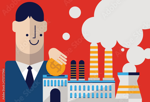 Investor Placing a Coin inside a Factory