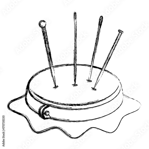 embroidery drum with pins and needles vector illustration design