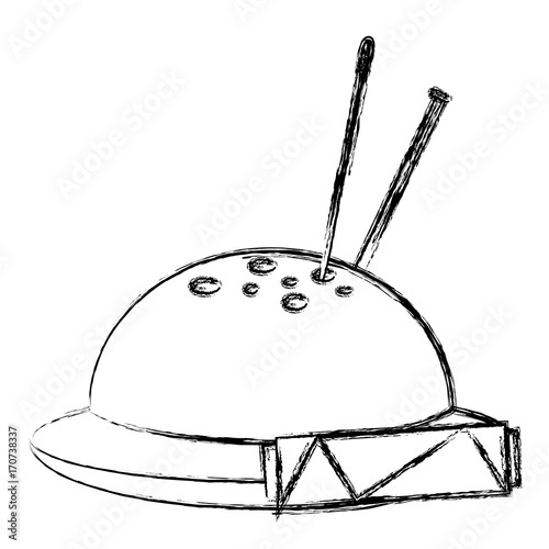 sewing thread tubes with pincushion vector illustration design